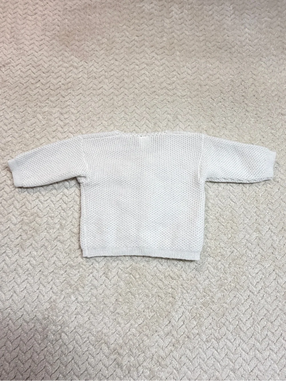 2 pc Baby Girl Outfit Set: 3M OshKosh Floral Overall Dress White Knit Cardigan